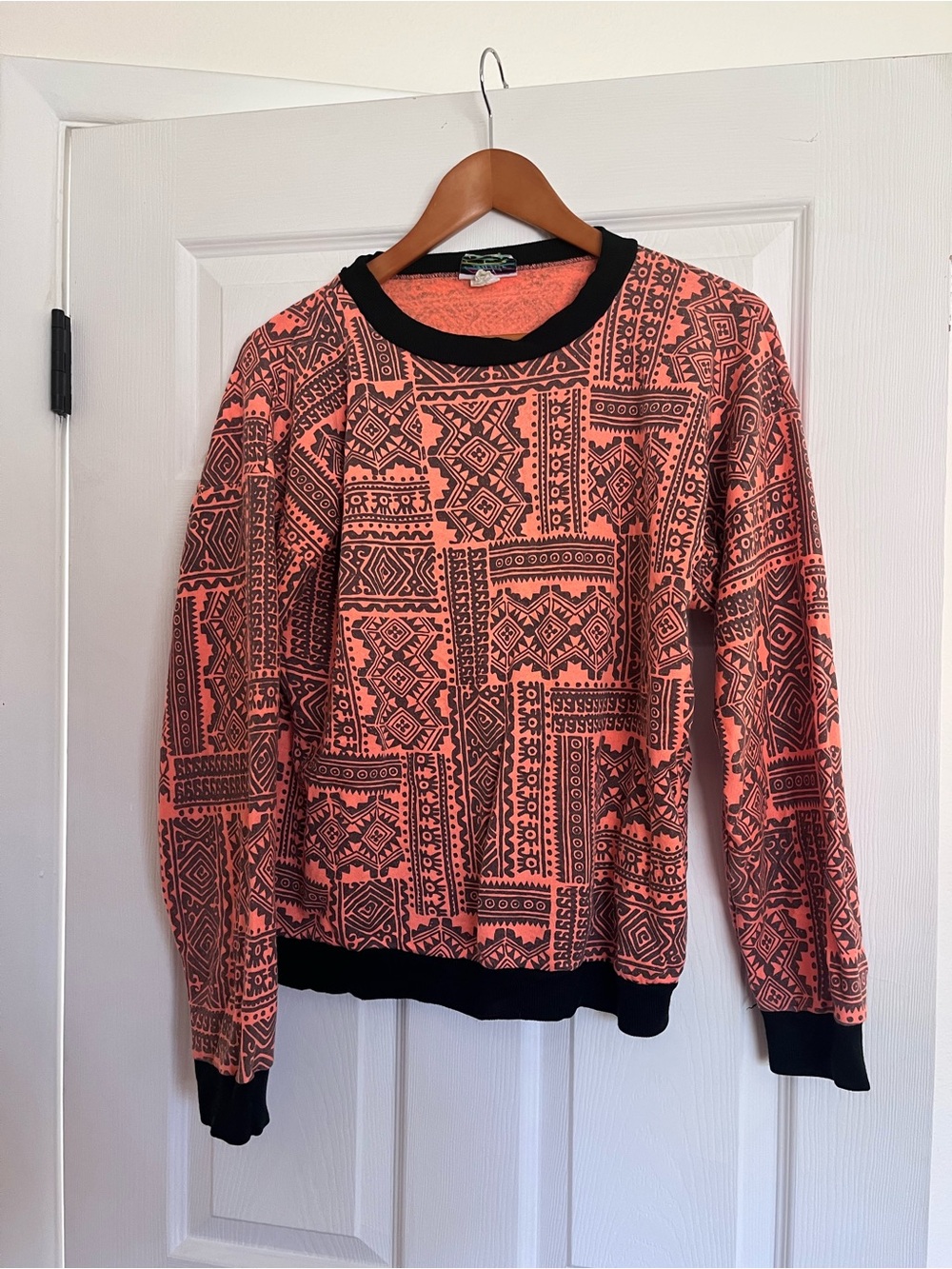 Sky Lite • Orange & Black Patterned Crewneck Sweater